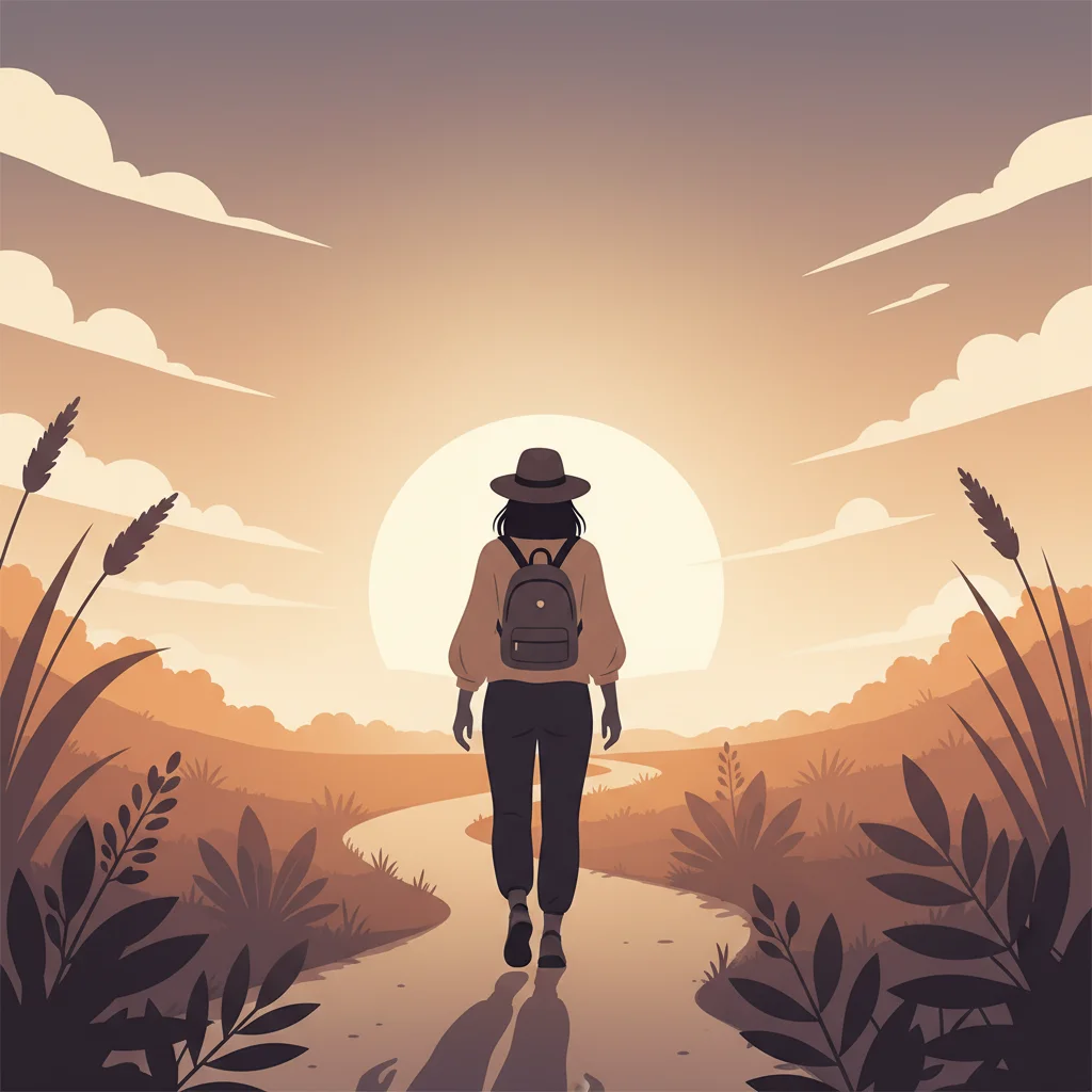 Anoniem silhouet van een actieve persoon in de natuur, bij zonsondergang